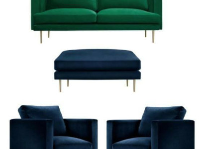 Sofagarnitur Grün Hocker Sessel Wohnzimmer Gruppe Möbel Textil Stoff Sofas Neu